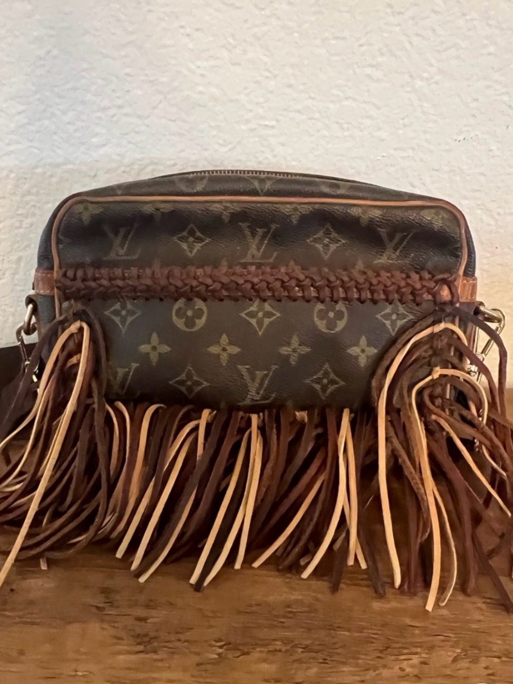 Vintage Boho Louis Vuitton Riviera Fringe Crossbody Bag Brown Tan Excellent